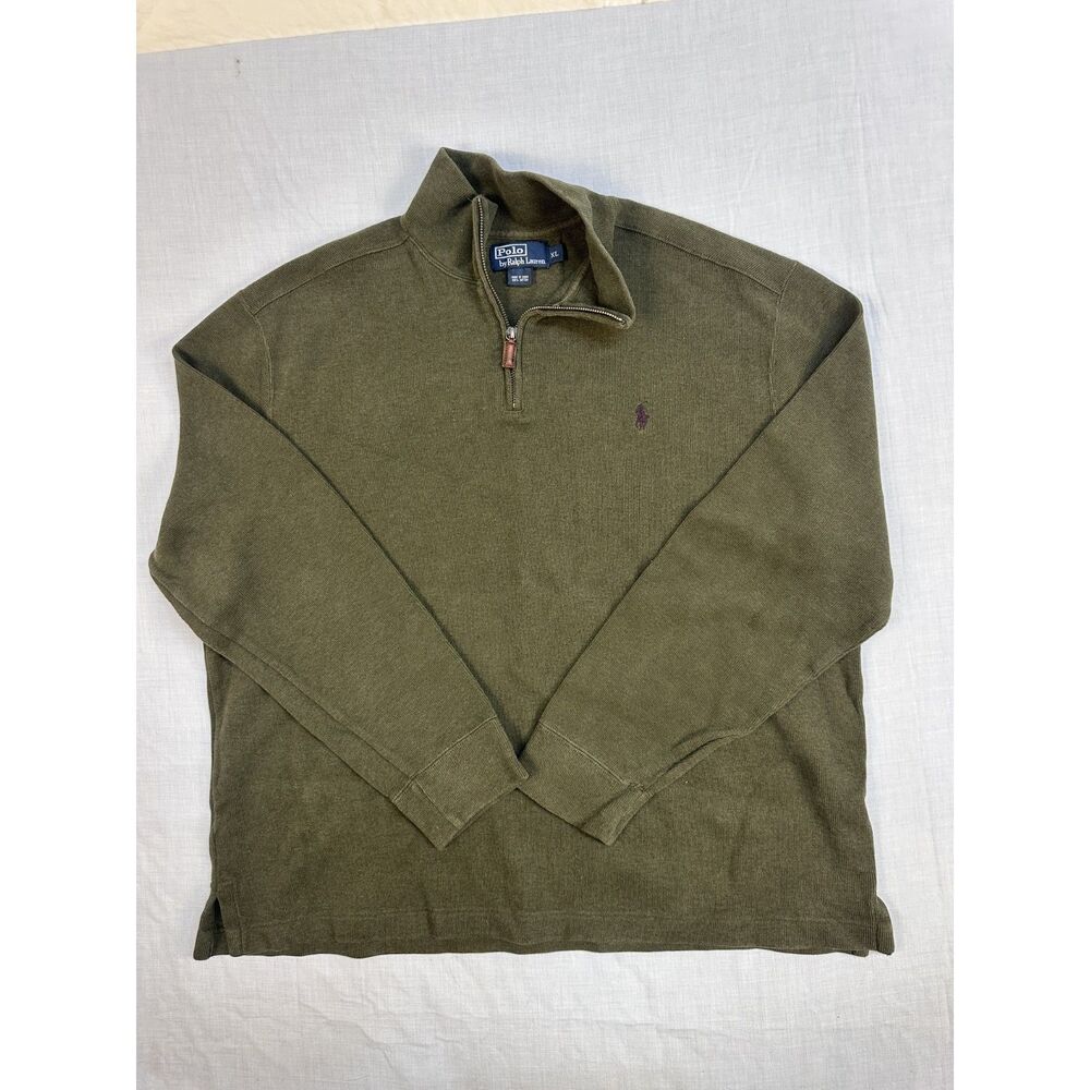 Vintage Polo Ralph Lauren Olive Quarter Zip Leather Pull XL